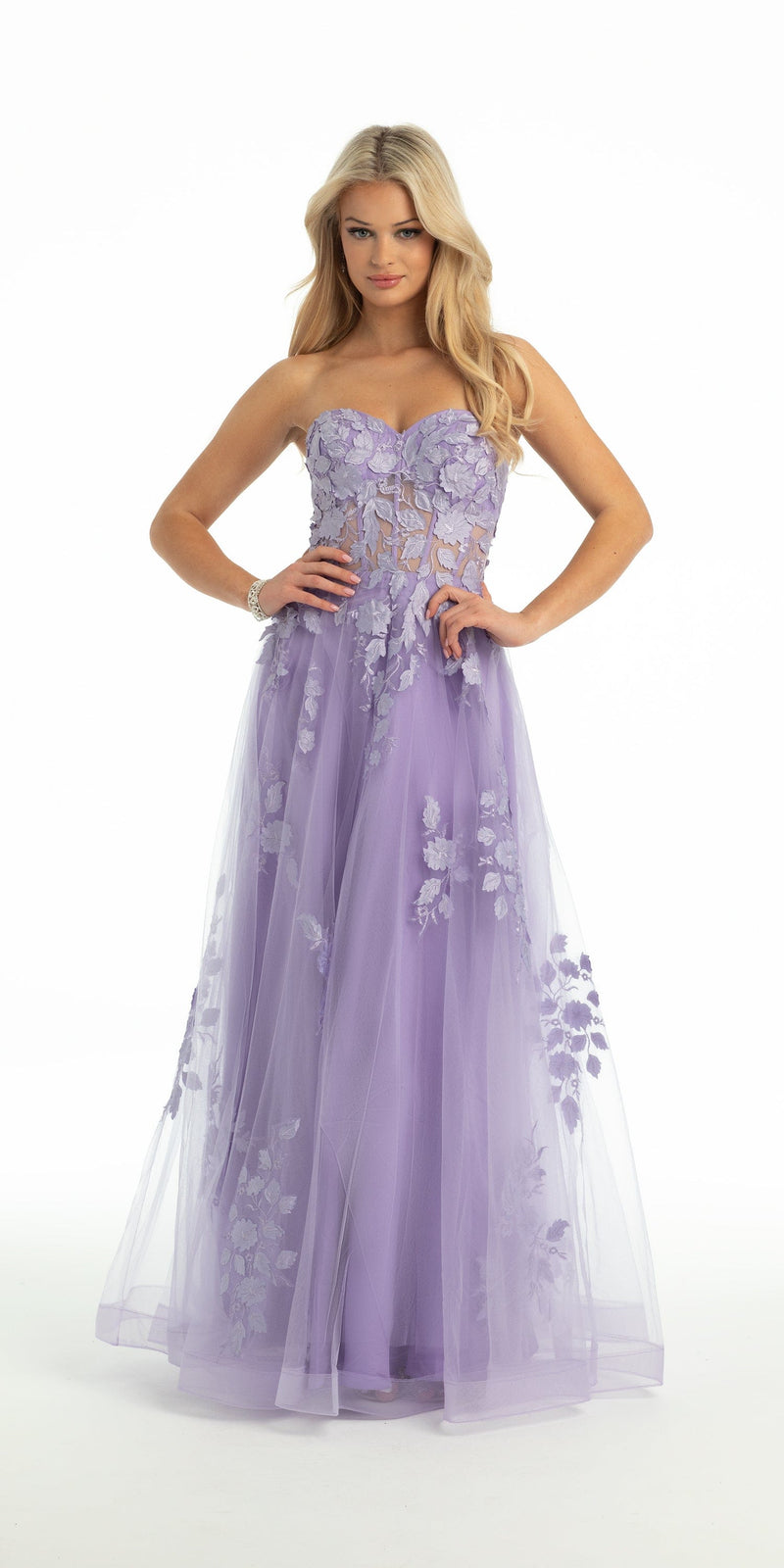 Floral Mesh Applique Corset A Line Dress Image 16