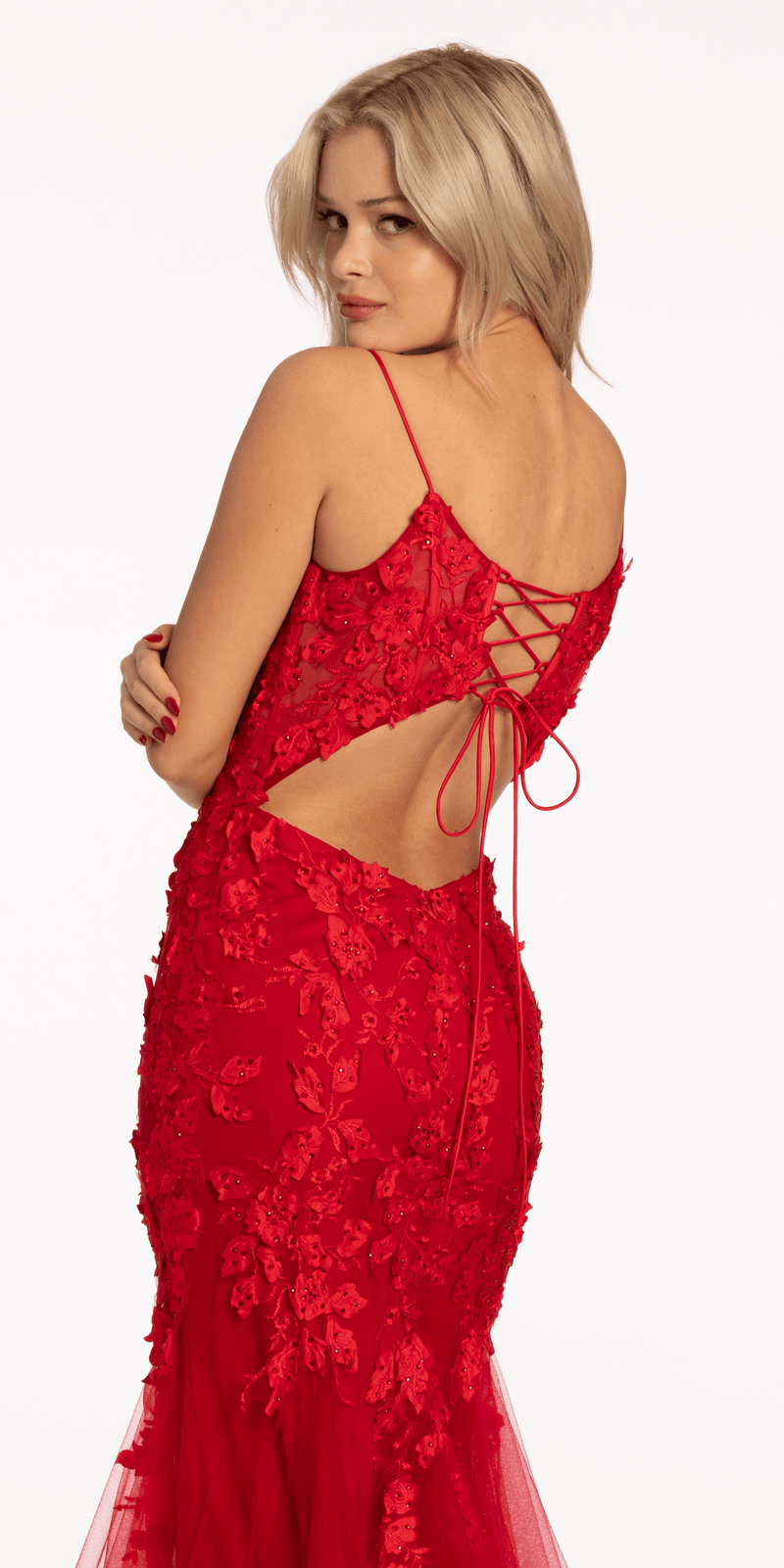 Beaded Embroidered Mesh Lace Trumpet Dress with Godets petite / 14 / red Beaded Embroidered Mesh Lace Trumpet Dress with Godets petite / 14 / red