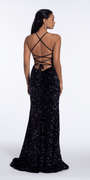 Sequin Lace Up Dress with Side Slit Image 8