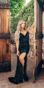 Sequin Lace Up Dress with Side Slit Image 3