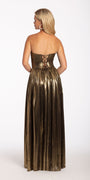 Strapless Pleated Metallic Foil Lace Up Back Dress Image 2