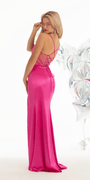 Plunging Satin Ruched Lace Up Back Column Dress with Side Slit Image 3