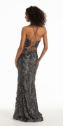 Strappy Lace Up Back Mesh Sequin Trumpet Dress with Leaf Detail Image 4