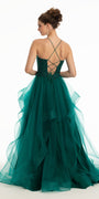 Embroidered Bodice Lace Up Back Mesh Tiered Ballgown with Horse Hair Hem Image 4