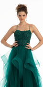 Embroidered Bodice Lace Up Back Mesh Tiered Ballgown with Horse Hair Hem Image 2