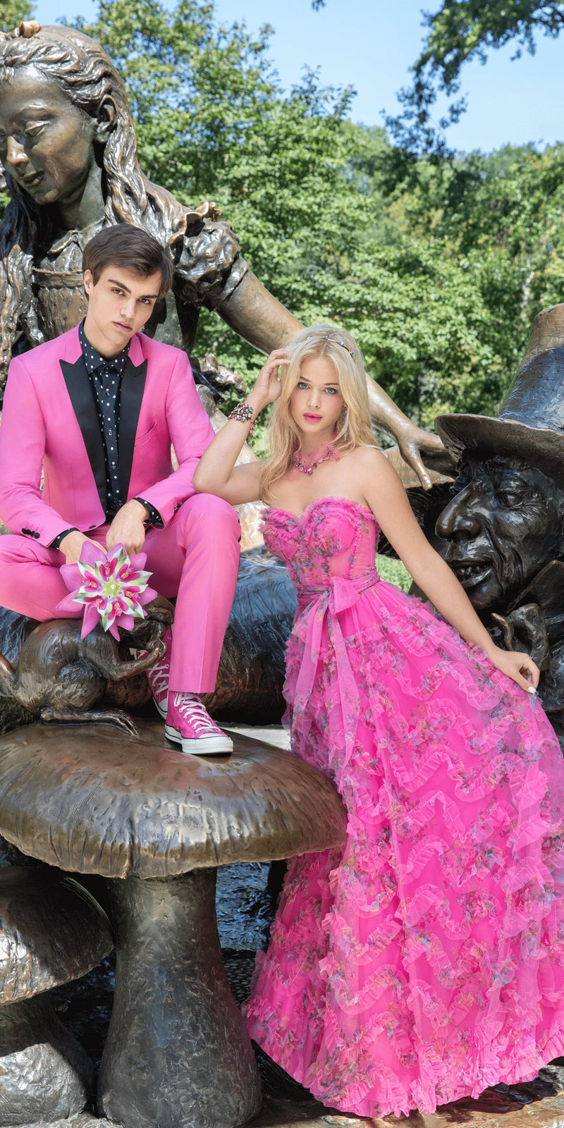 Floral Tulle Corset Ballgown with Waist Tie plus / 16 / pink