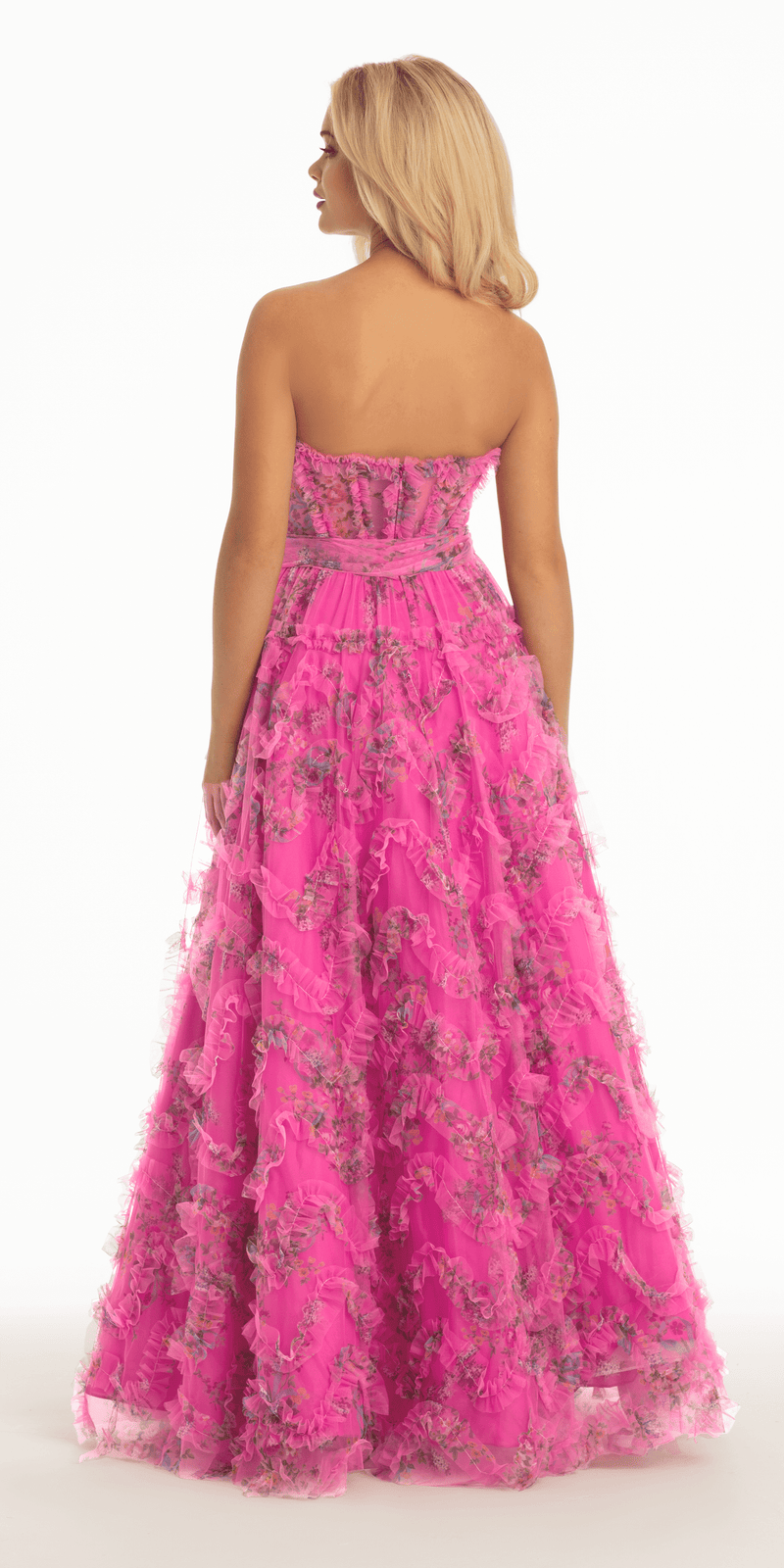 Floral Tulle Corset Ballgown with Waist Tie plus / 16 / pink Floral Tulle Corset Ballgown with Waist Tie plus / 16 / pink