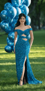 Velvet Sequin Off the Shoulder Cut Out Trumpet Dress Image 1