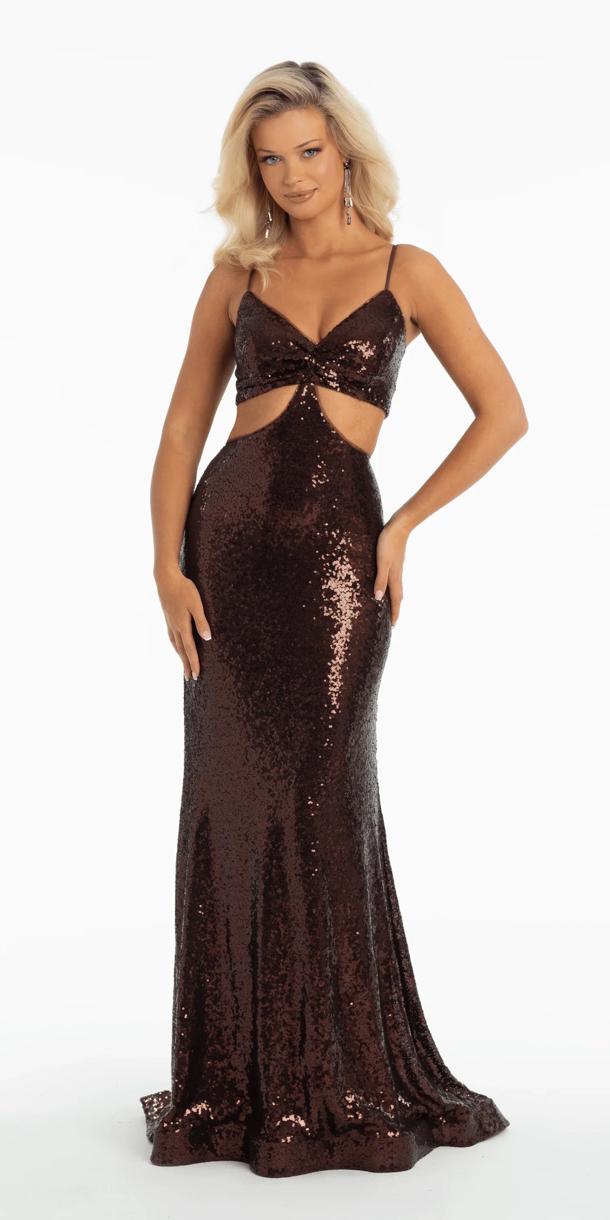Sequin Bikini Top Lace Up Back Trumpet Dress with Sweep Train