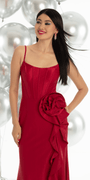 Satin Scoop Corset Trumpet Dress with 3D Floral Side Slit Image 2