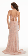 Plunging Sequin Dress with Side Slit Image 4