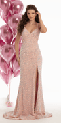 Plunging Sequin Dress with Side Slit Image 1