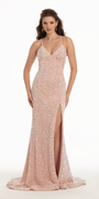 Plunging Sequin Dress with Side Slit Image 3