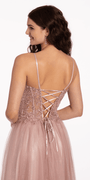 Glitter Tulle Lace Up Back Embroidered A Line Dress Image 4