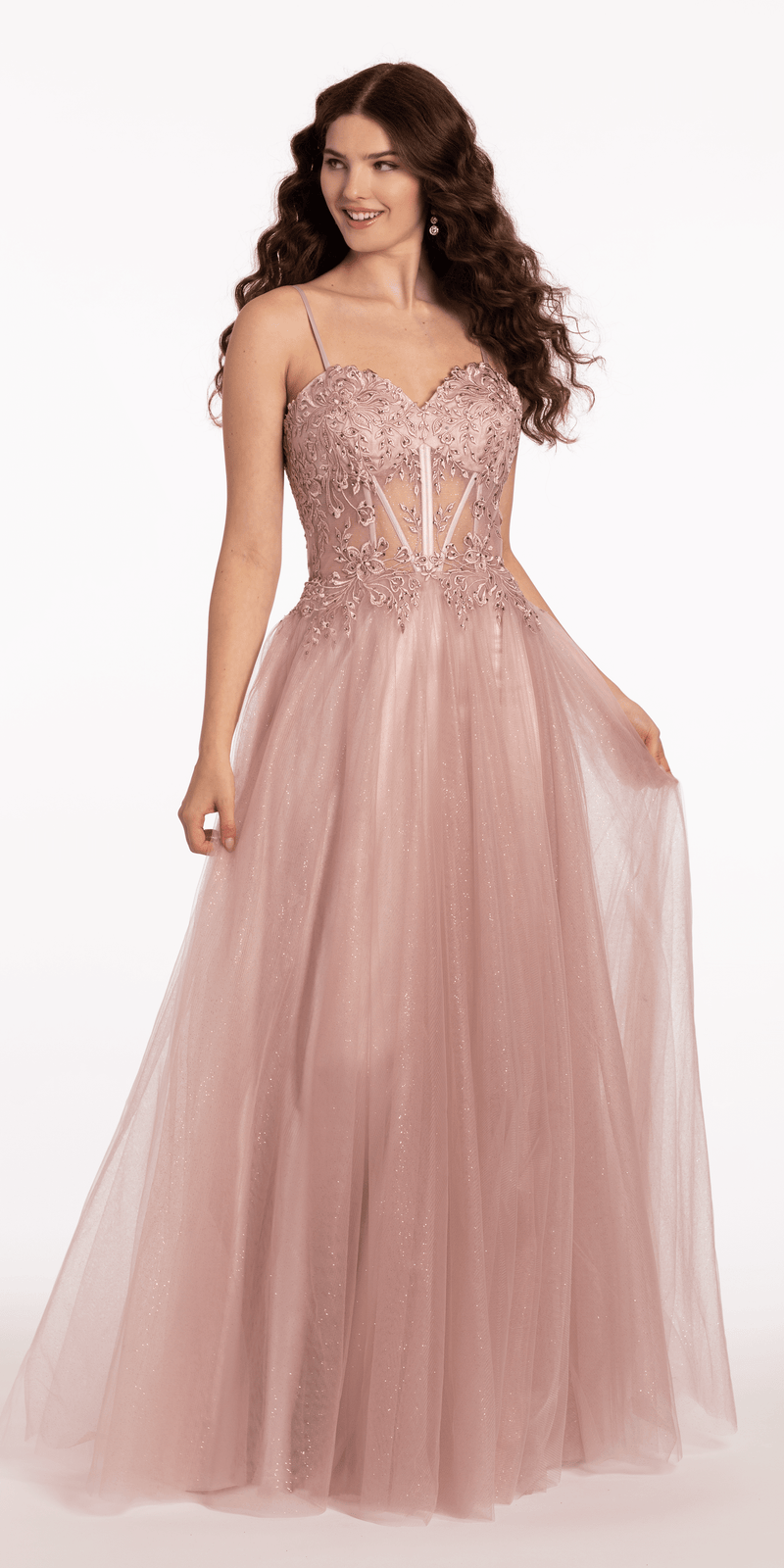 Glitter Tulle Lace Up Back Embroidered A Line Dress Image 2
