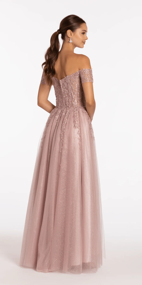 rose/size/4/missy/Camille La Vie/Off the Shoulder Embroidered Tulle Ballgown /back
