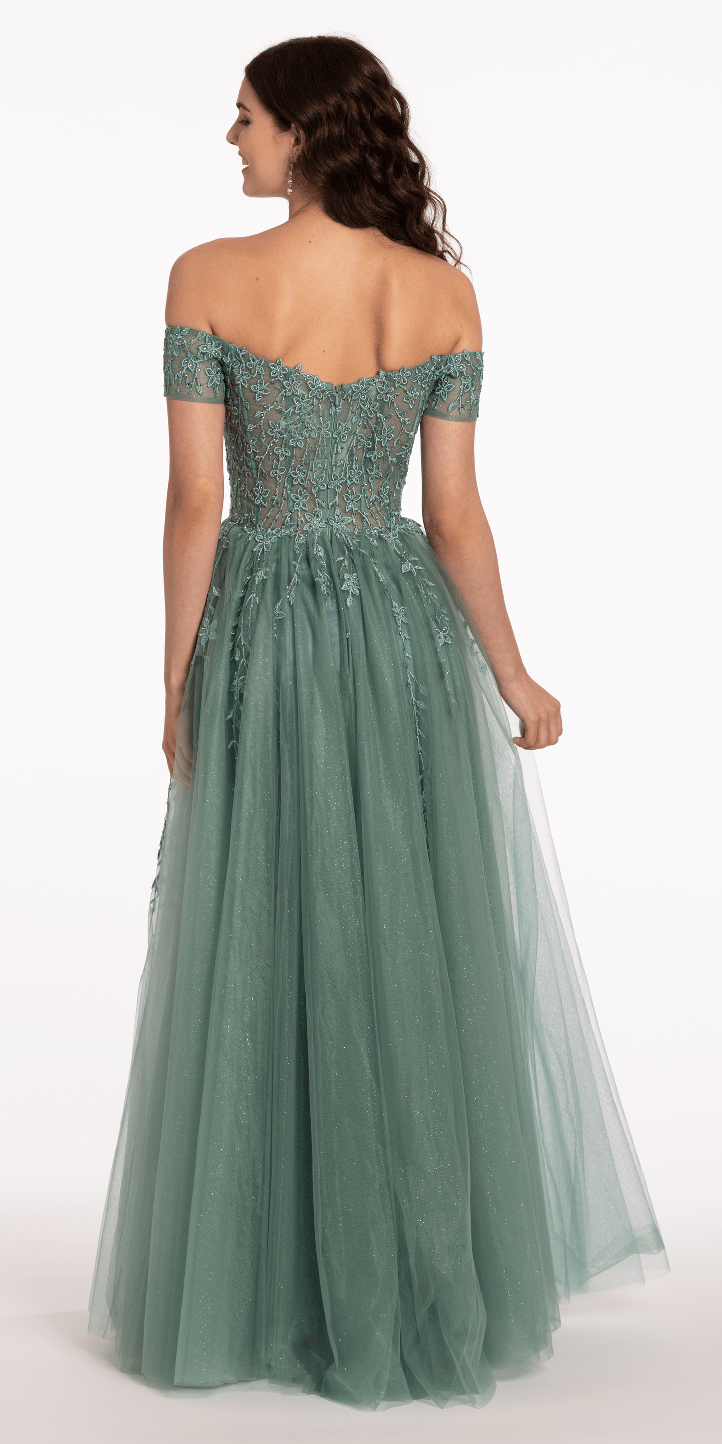 Camille La Vie Off the Shoulder Embroidered Tulle Ballgown