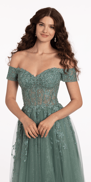 Off the Shoulder Embroidered Tulle Ballgown Image 2