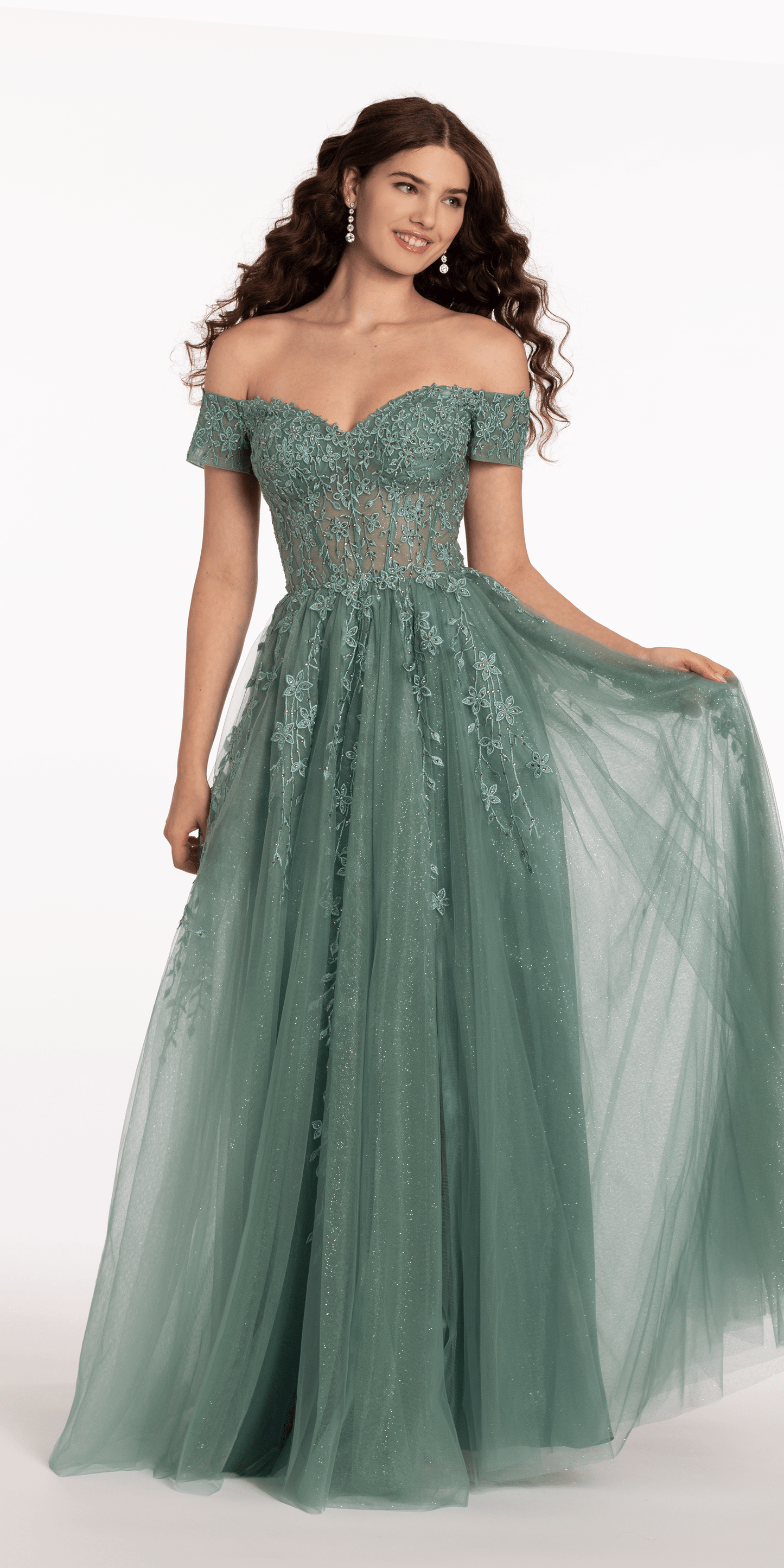 Camille La Vie Off the Shoulder Embroidered Tulle Ballgown