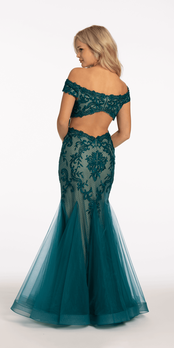 Off the Shoulder Keyhole Back Mermaid Dress Image 2