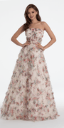 Strapless Ruffle Floral Print Ballgown Image 1