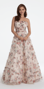 Strapless Ruffle Floral Print Ballgown Image 5