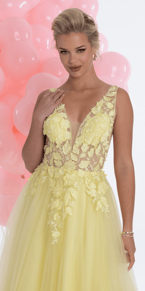 Deep V Back 3 D Floral Tulle Ballgown Image 3