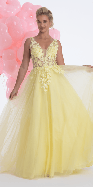 Deep V Back 3 D Floral Tulle Ballgown Image 1