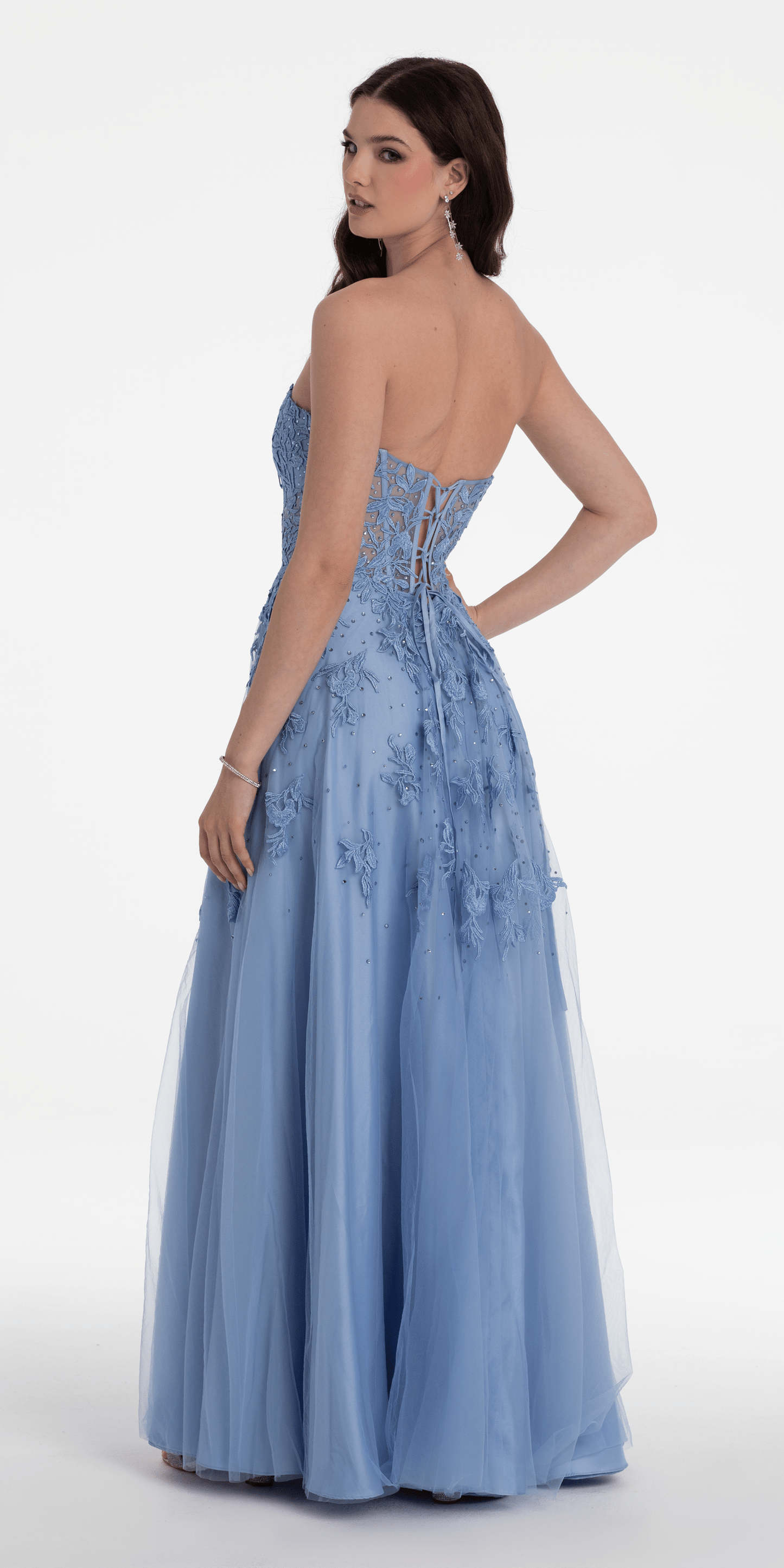 Camille La Vie Sweetheart Embroidered Mesh Corset Ballgown