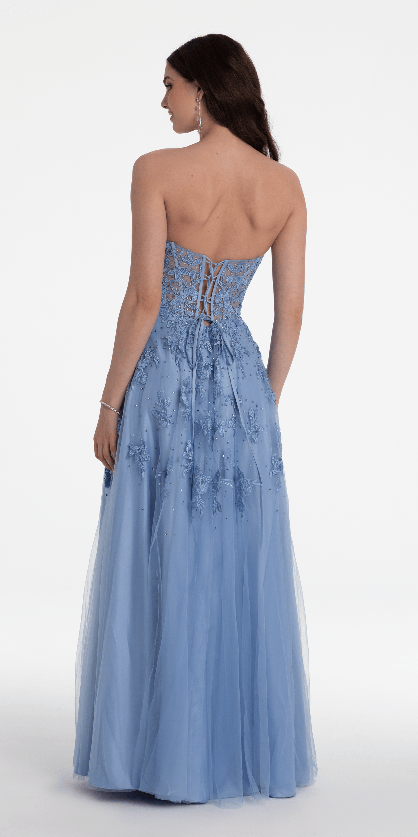 Camille La Vie Sweetheart Embroidered Mesh Corset Ballgown