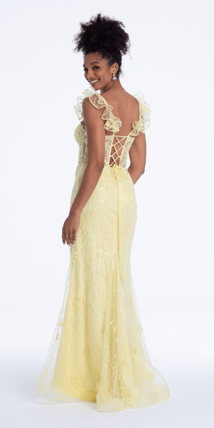 Ruffle Shoulder Corset Column Dress with Sequins Image 2