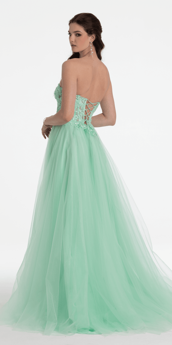 Sweetheart Embroidered Corset Glitter Mesh Ballgown - Camille La Vie