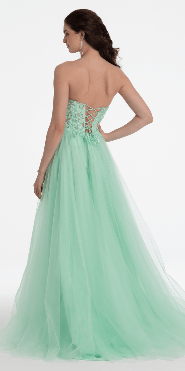 Sweetheart Embroidered Corset Glitter Mesh Ballgown - Camille La Vie
