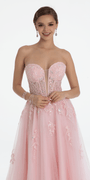 Sequin Applique Corset Plunge Tulle Ballgown Image 3