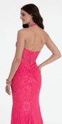 Beaded Stretch Lace Halter Corset Column Dress Image 9