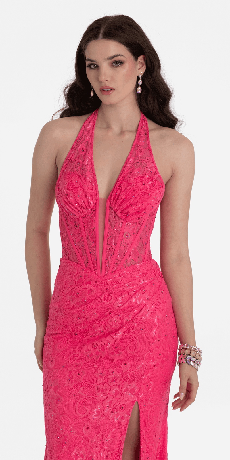 Beaded Stretch Lace Halter Corset Column Dress petite / 10 / royal-blue Beaded Stretch Lace Halter Corset Column Dress petite / 10 / royal-blue