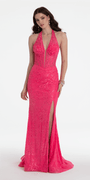 Beaded Stretch Lace Halter Corset Column Dress Image 6