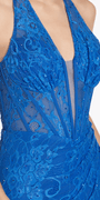 Beaded Stretch Lace Halter Corset Column Dress Image 4