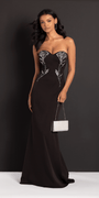 Lace Up Back Strapless Scuba Trumpet Dress with Rhinestone Detail Image 1