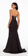 Lace Up Back Strapless Scuba Trumpet Dress with Rhinestone Detail Image 4