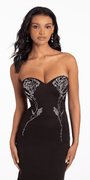 Lace Up Back Strapless Scuba Trumpet Dress with Rhinestone Detail Image 2