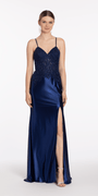 Shimmer Satin Sweetheart Column Dress with Beaded Bodice Image 1