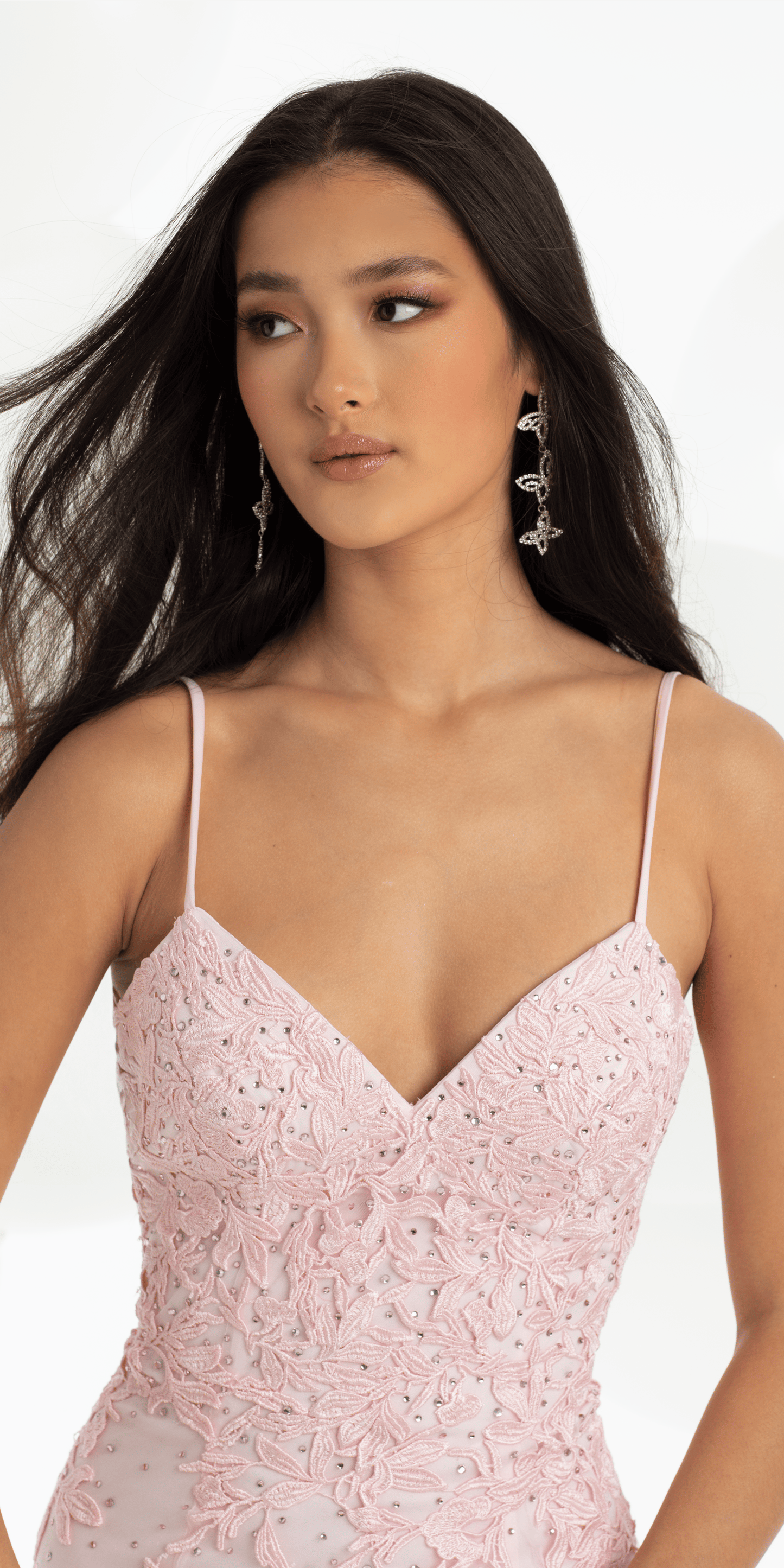 light-pink/size/4/missy/Camille La Vie/Mesh Embroidered Strappy Back/close up