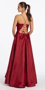 wine/size/4/missy/Camille La Vie/Embroidered Lace Plunge Satin Corset Ballgown with Pockets/back