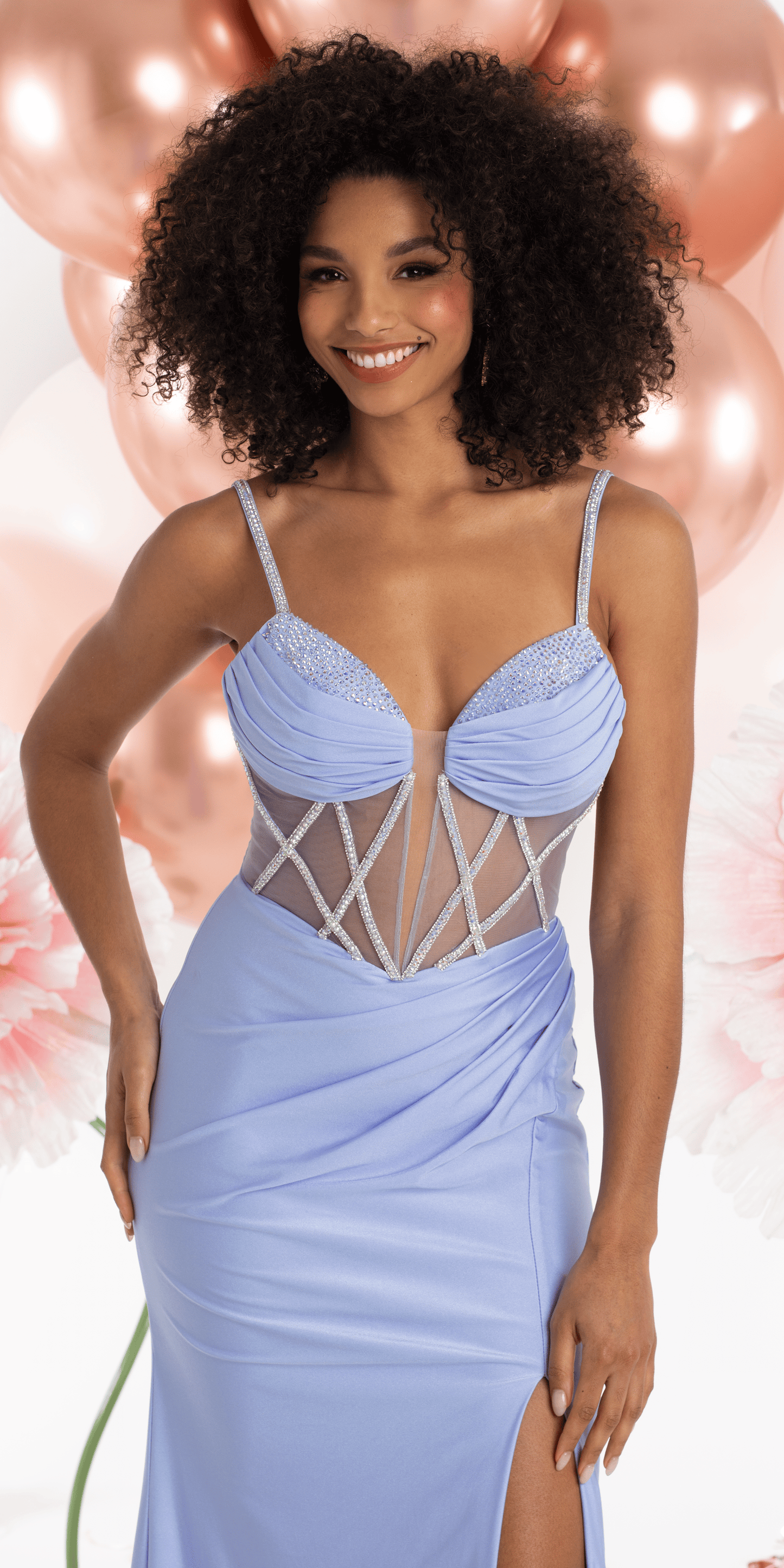 light-blue/size/0/missy/Camille La Vie Embellished Sweetheart Corset Sateen Column Dress with Ruching Dress/close up