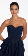 Camille La Vie Strapless Beaded Chiffon Corset Tiered Ballgown