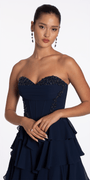 Camille La Vie Strapless Beaded Chiffon Corset Tiered Ballgown