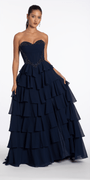 Camille La Vie Strapless Beaded Chiffon Corset Tiered Ballgown