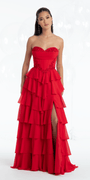 red/size/4/missy/Camille La Vie/Strapless Beaded Chiffon Corset Tiered Ballgown/ front alt
