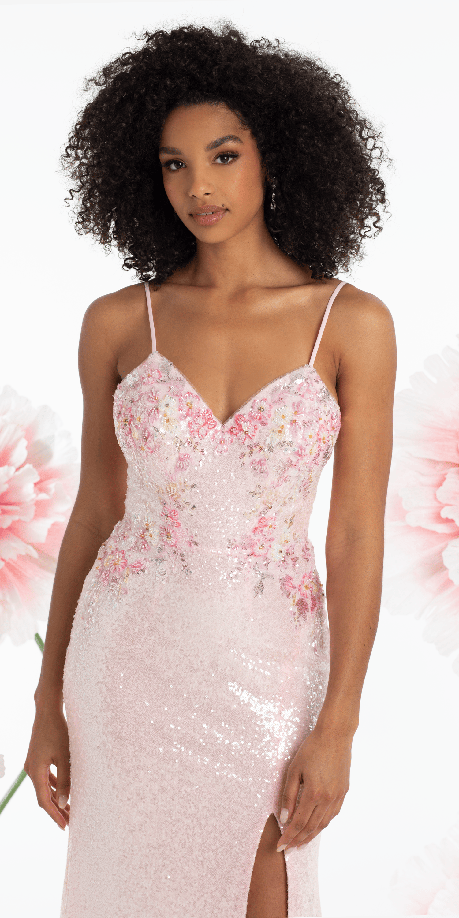 cocktail dress with rhinestones Mesh Burst of Floral Sweetheart Sequin Column missy / 6 / light-pink Smoky Blue Size:NA engagement pictures Dress the Population Women's